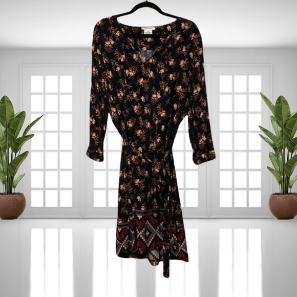 Beachlunchlounge XXL Boho Floral Dress Tie Belt Waist Tassel Neckline Rayon - Picture 2 of 11